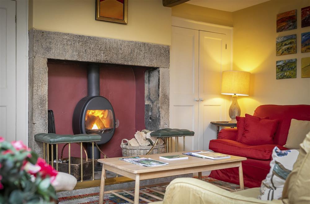 Sitting room featuring a wood burning stove