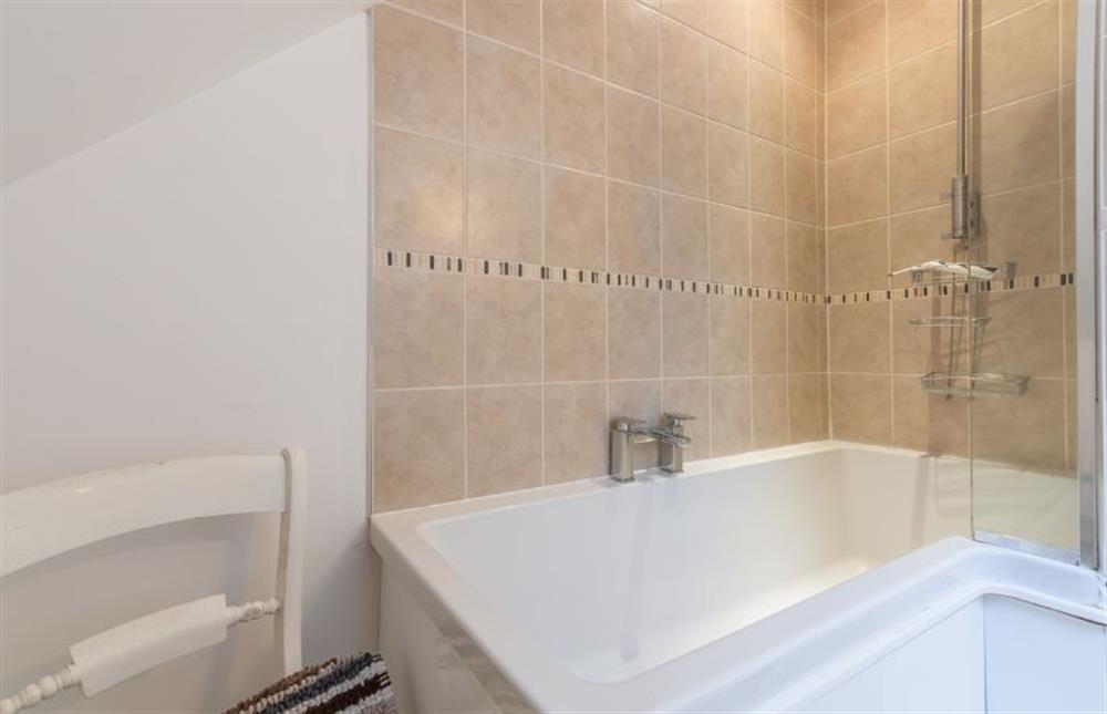 First floor: Bathroom with shower over at York Cottage, Docking near Kings Lynn