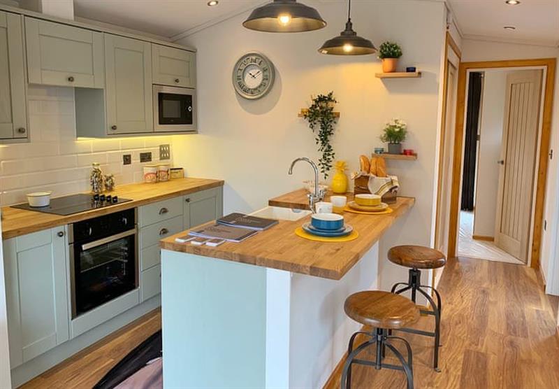 The kitchen in the Floating Lodge at York Marina in Naburn, York