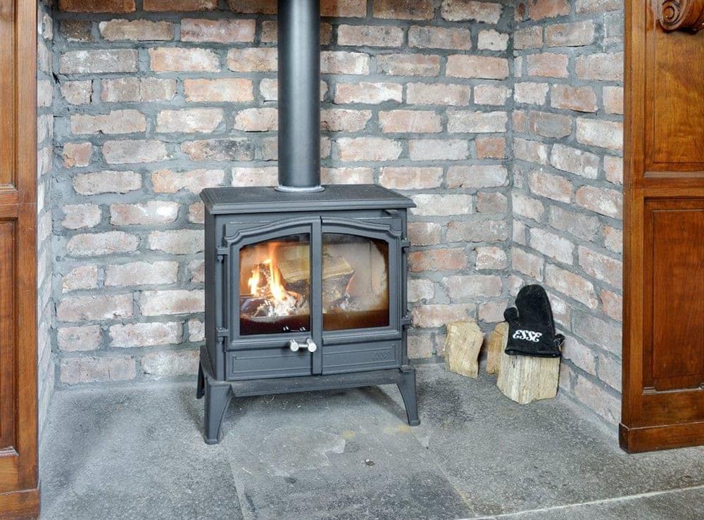 Warming wood burner at Yr Hen Fanc in Trawsfynydd, near Blaenau Ffestiniog, Gwynedd