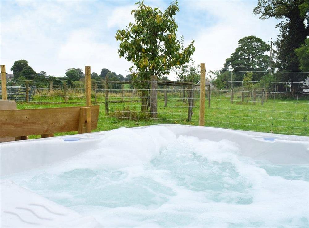 Wonderful relaxing, private hot tub at Ysgubor Bach in Llanwenog, near Llanybydder, Cardigan/Ceredigion, Dyfed