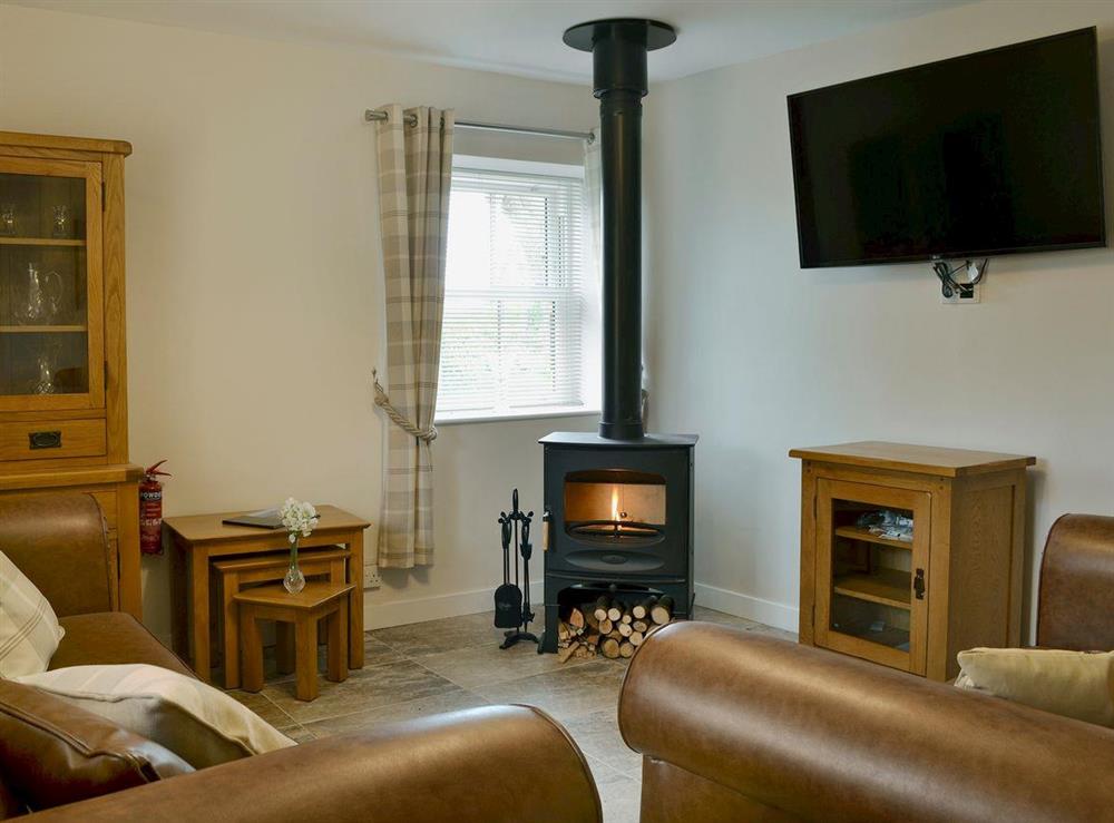 Warm and welcoming living room with wood burner at The Cottage,