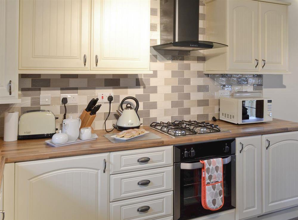 Modern fitted kitchen at Ysgubor Myfi in Bodedern near Holyhead, Gwynedd