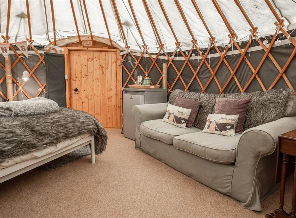 Open plan living space at Yurt Heather in Auchterarder, Perthshire