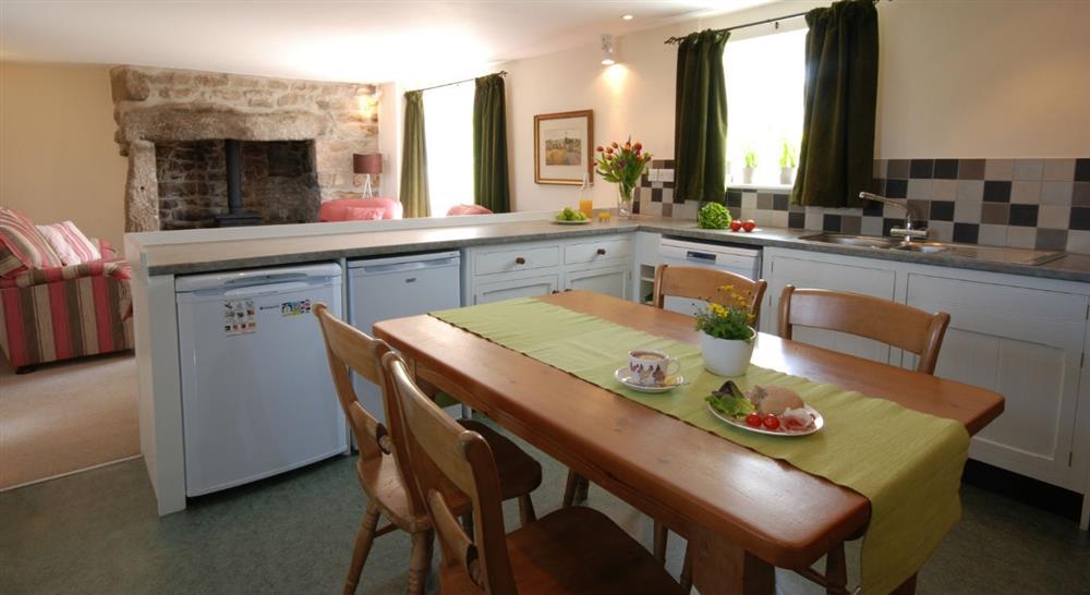 The kitchen and dining area at Zennor Honor's House in St. Ives, Cornwall